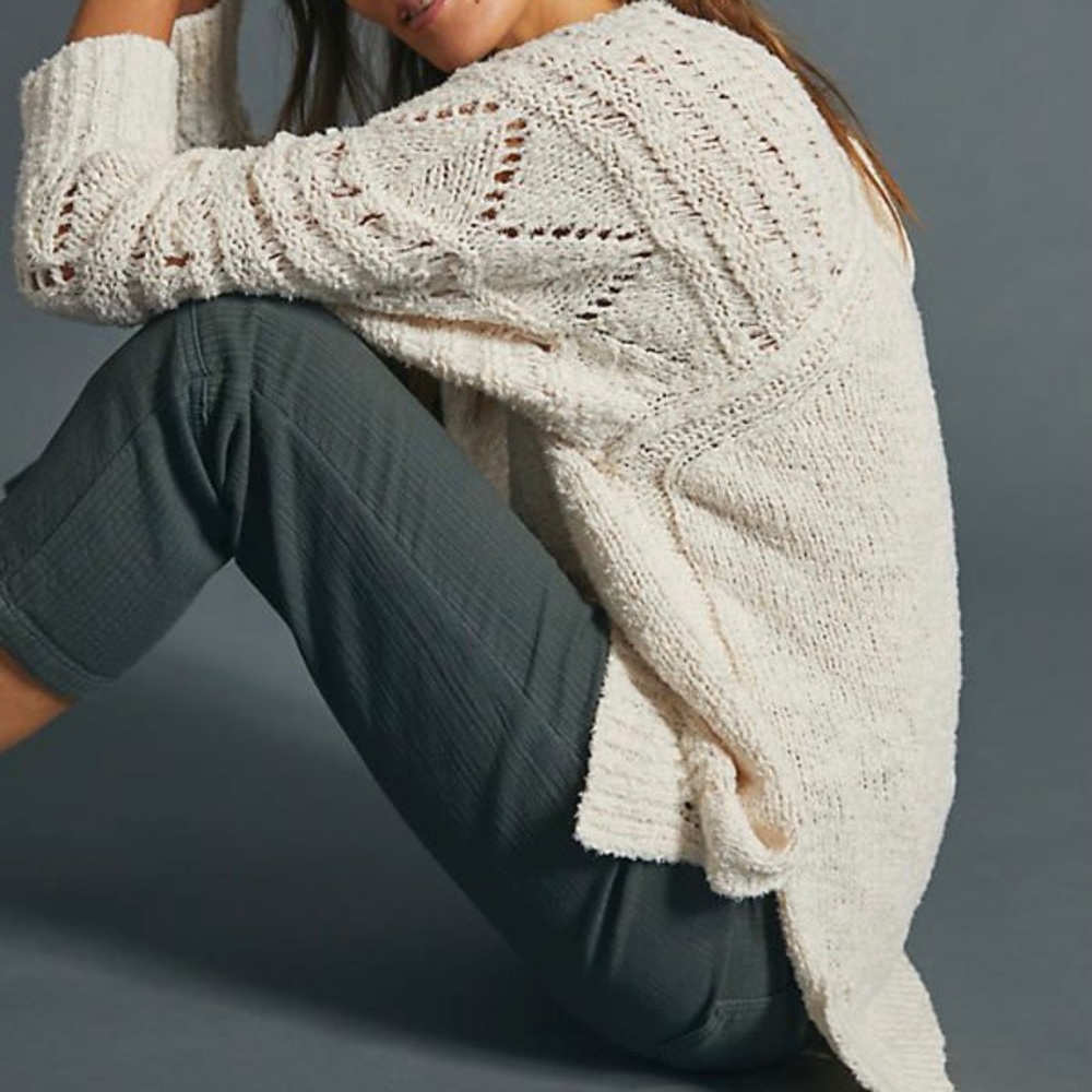 Anthropologie White Pilcro Luna Pointelle Tunic Sweater size 1X